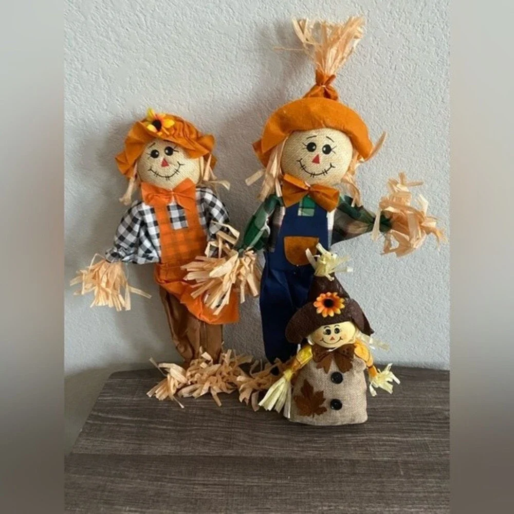 Fall decor Bundle Scarecrow Table Top Family Bows Faux Loose Leaves Holiday